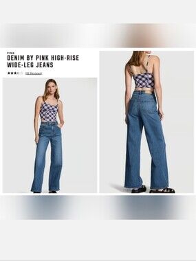 PINK DENIM BY Victoria's secret Pink HIGH-RISE WIDE-LEG JEANS New! 14